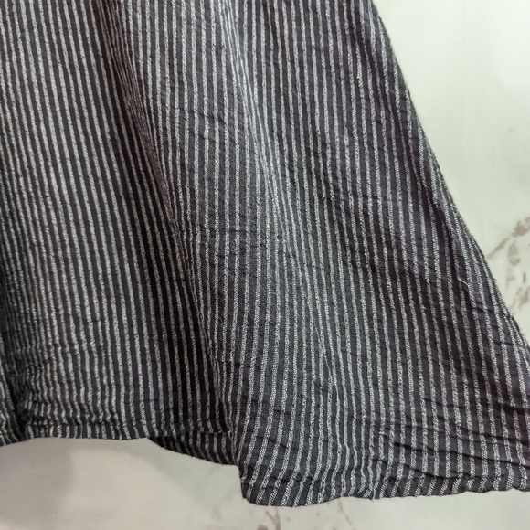 SALE LIMITED TIME Flax Top Short Sleeve Stripe Black Linen Tunic Lagenlook - Picture 7 of 13